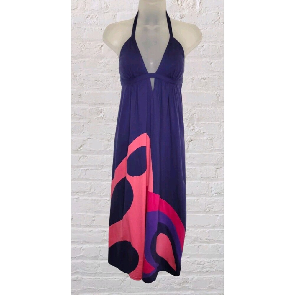 Rebecca Taylor Halter Butterfly Midi Dress Womens SM Purple Pink Embroidered Y2K